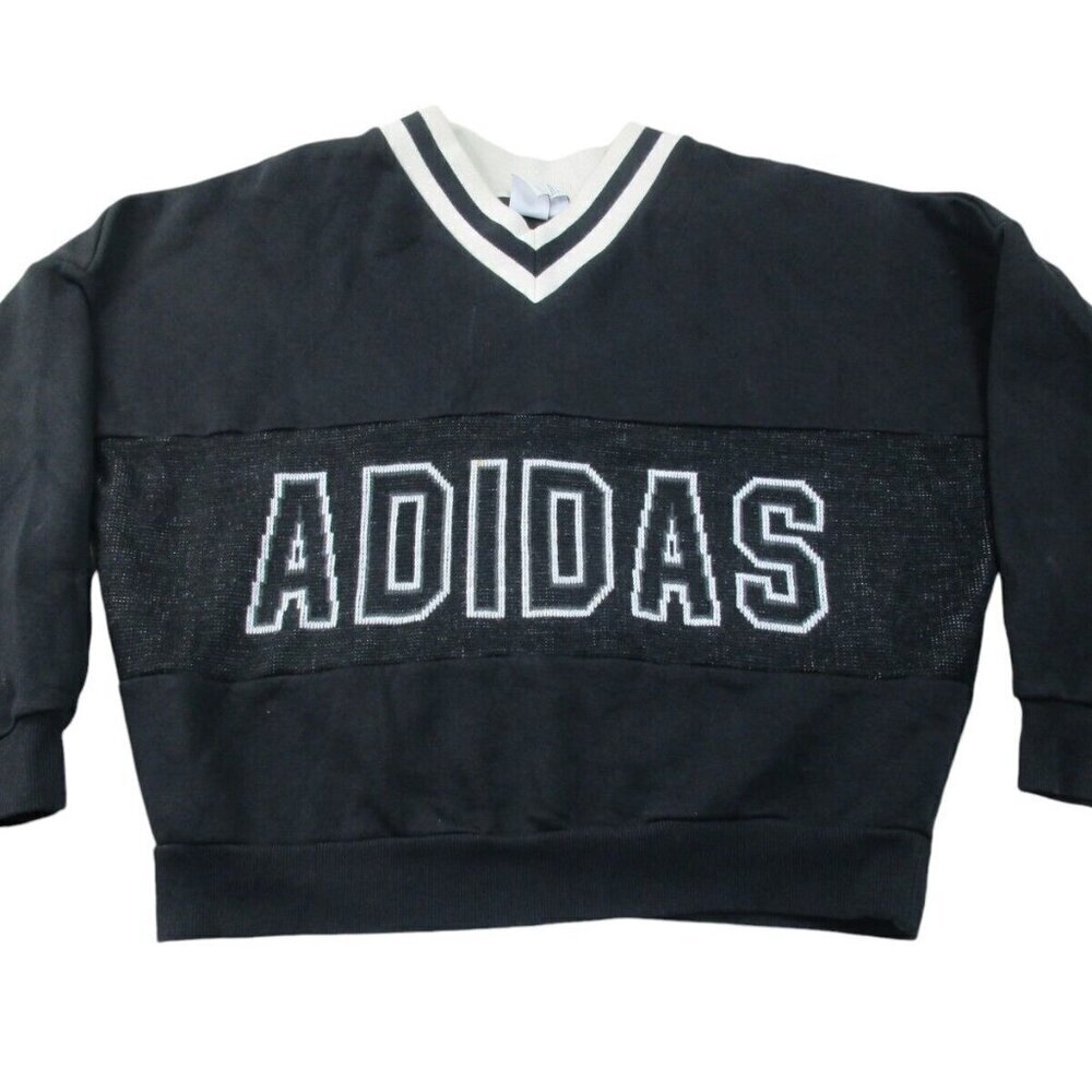 adidas Sweatshirt Womens Medium Black Lined Fleece Long Sleeve Adibreak V Neck‎